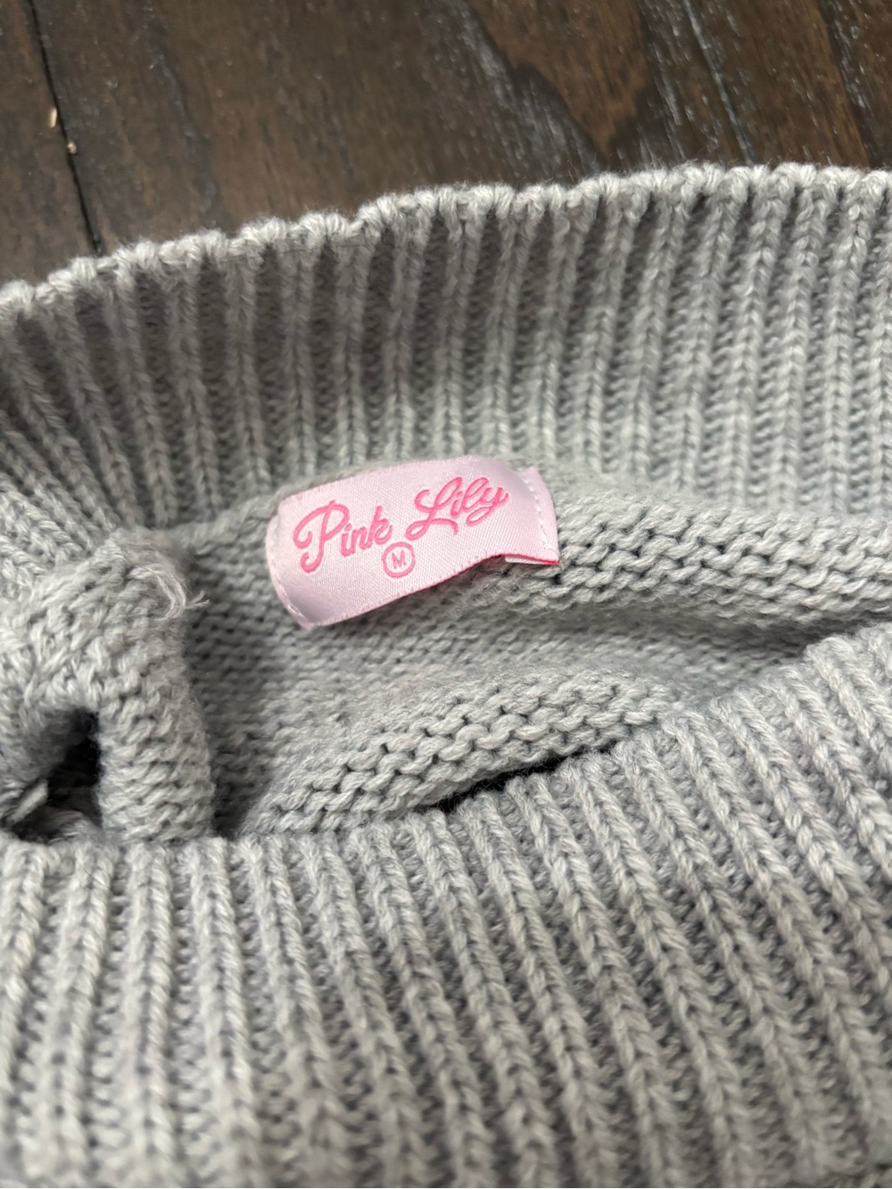 Medium Pink Lily Gray Knit Sweater - Picture 3 of 5